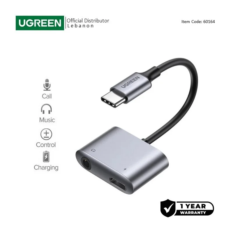 UGREEN 2-in-1 USB C to 3.5mm Headphone & USB-C Charging Port - CM231 60164