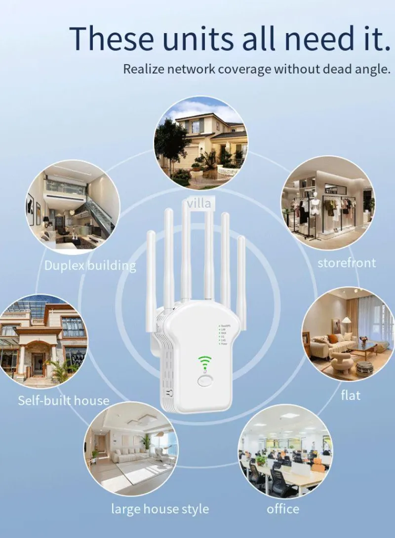 300Mbps 6 antenna 3-in-1 WiFi Repeater Router Enhance Wireless Signals Dual-Band Extender U13 EU Plug