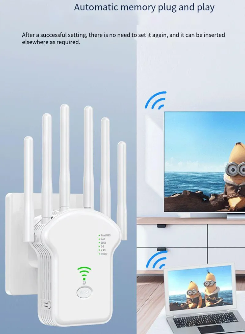 300Mbps 6 antenna 3-in-1 WiFi Repeater Router Enhance Wireless Signals Dual-Band Extender U13 EU Plug