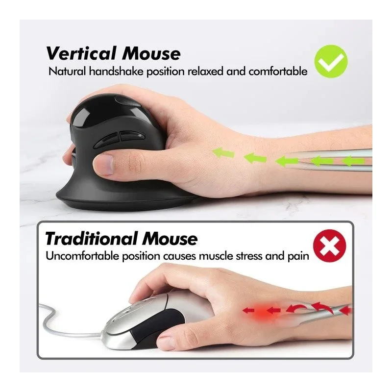 Micropack Speedy Pro MP-V03W, Vertical Wireless Mouse, 1600 Dpi, Dual Receiver USB-A + USB-C, Connect and switch Up To 2 Devices