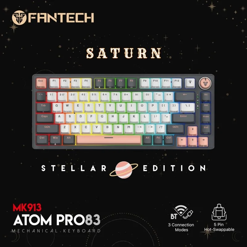 Fantech STELLAR Edition MK913 - ATOM PRO83, 3 Modes: Bluetooth, Wireless & Wired, Built-in Battery, Mechanical Gaming Keyboard