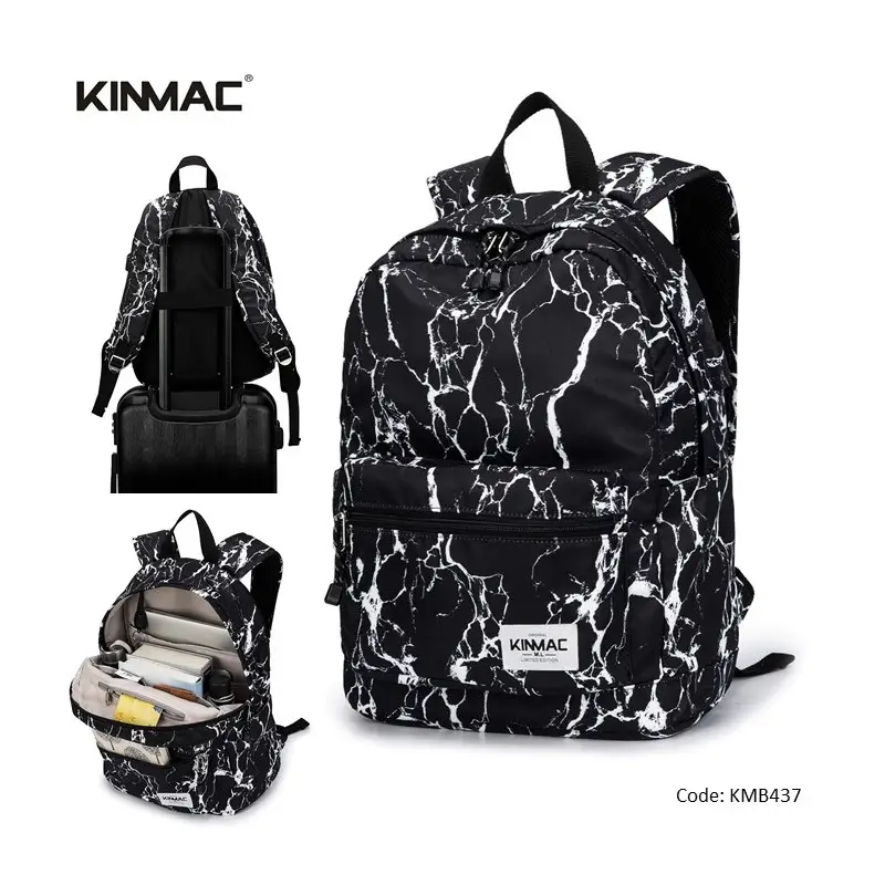 Kinmac Backpack KMB437 Black Marble, Fashion Design, High Quality, Soft Interior Lining & Water-resistant
