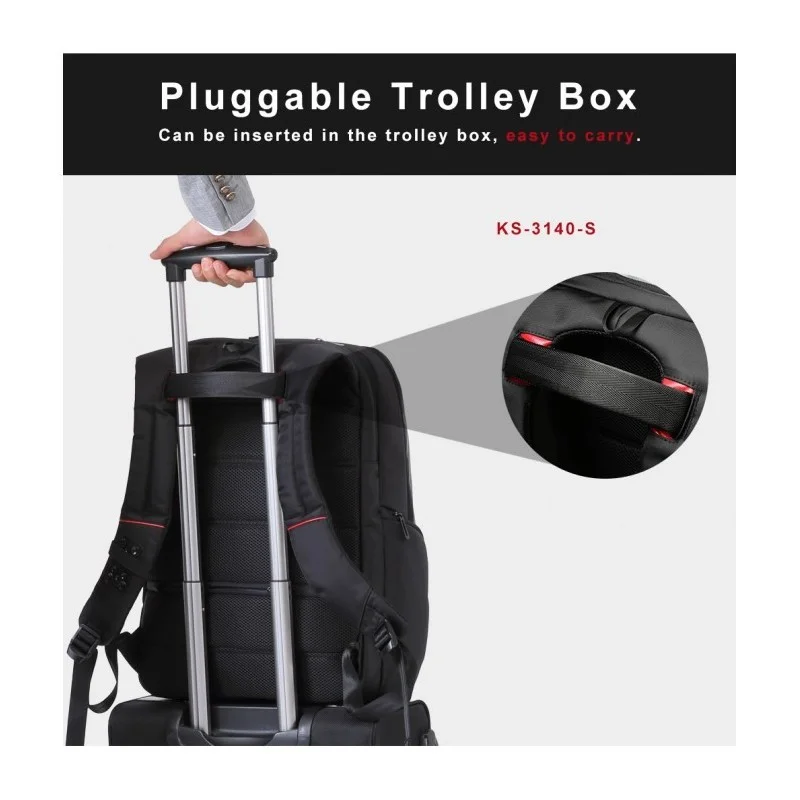 Kingsons Large & Multifunctional Design Backpack KS3140W Black, Water-resistant, shock-resistant, Ergonomic Design