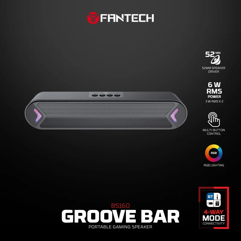 FANTECH GROOVE BAR BS160 Gaming Bluetooth 5.4, 6W RMS, Deep Bass, USB, AUX & TF Support, Built-in Battery