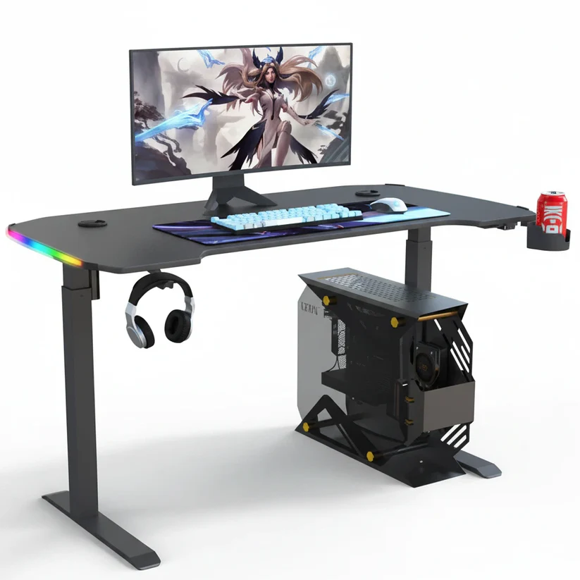 YY Ergonomic manual height adjustable RGB gaming sit-stand desk