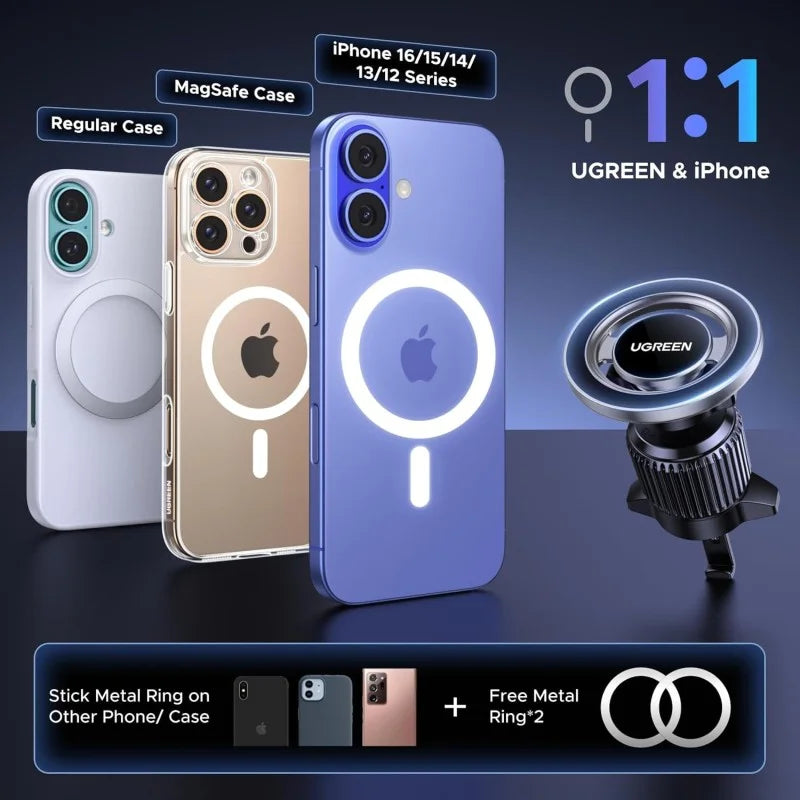 UGREEN MagSafe Car Mount with Heavy-Duty Magnet - 2500g Holding Force, 360° Adjustable, Easy Installation
