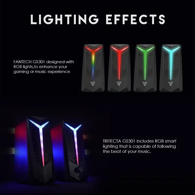 Fantech GS301 TRIFECTA: Bluetooth and Wired RGB Gaming & Music Speaker, USB Powered Gaming & Music Speaker with RGB Lighting