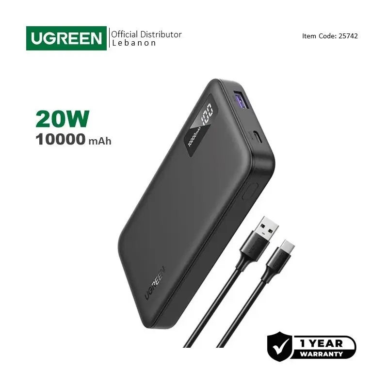 UGREEN Power Bank 20W PD, 3 Ports 10000 mAh, Smart & Fast Charging for Phones, Tablets, Ipads
