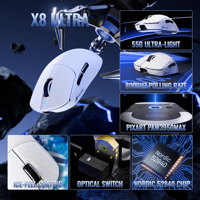 ATTACK SHARK X8 ULTRA Series Tri-mode Lightweight Wireless Gaming Mouse