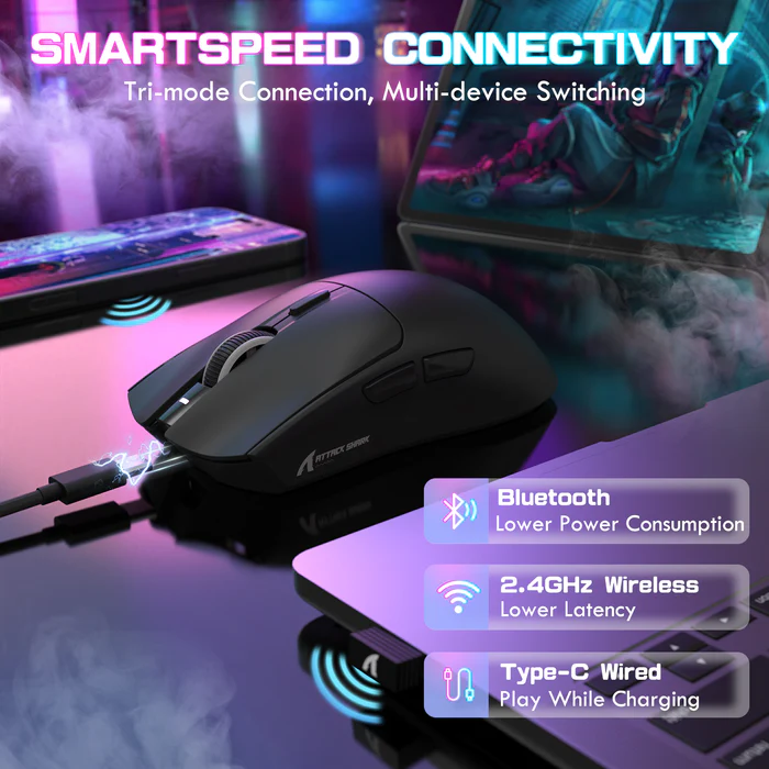 ATTACK SHARK X1 Tri-mode Gaming Mouse With Touchpad RGB Charging Dock PAW3395PRO Sensor