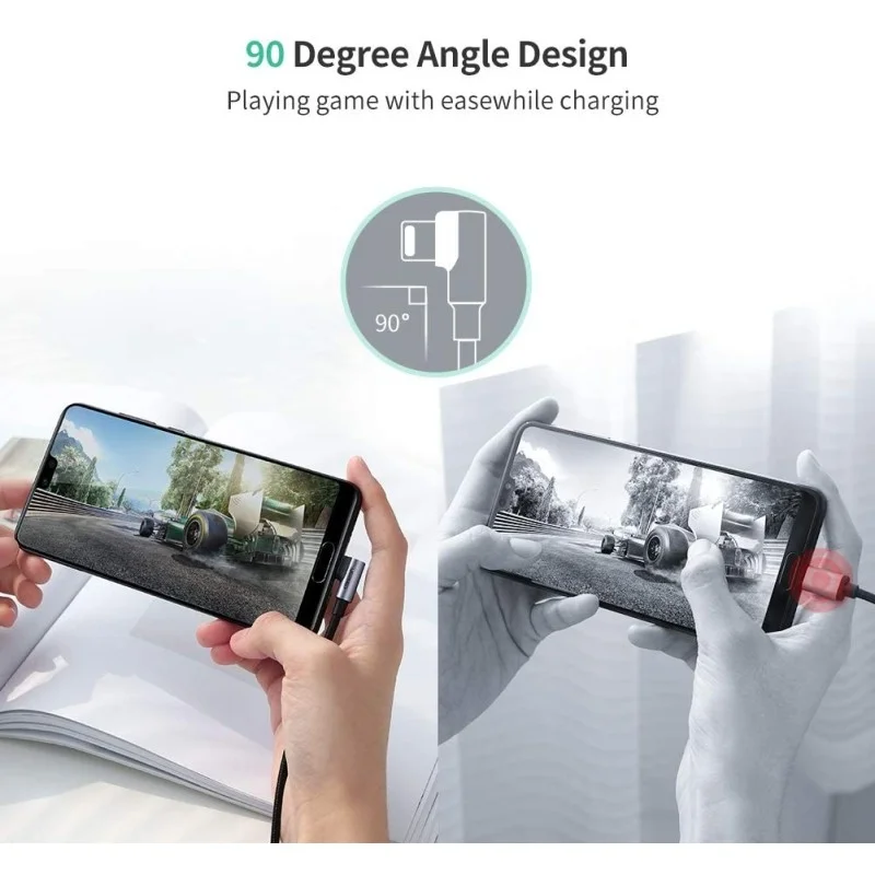 UGREEN USB-A to Angled USB-C Braided Cable, Fast Charge