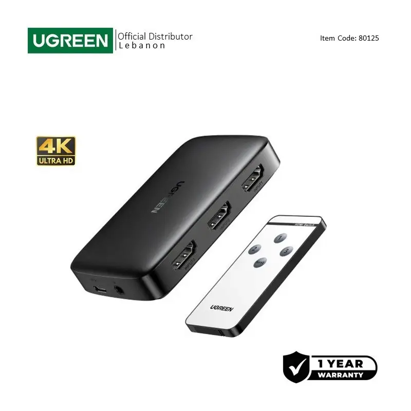 UGREEN 4K HDMI Switch 3 IN 1 OUT with Remote Control