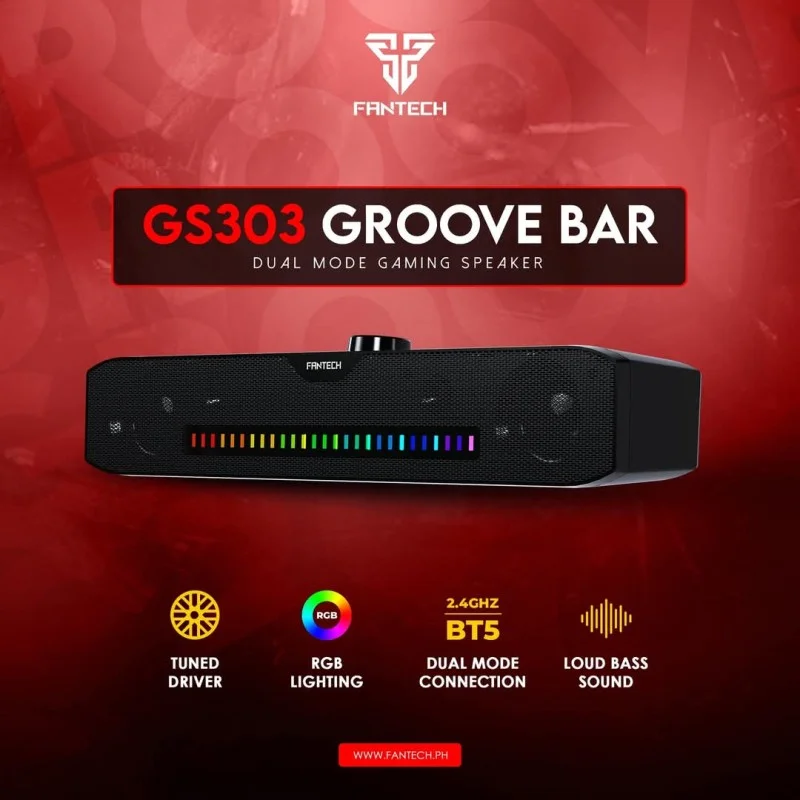 Fantech GS303 GROOVE BAR Dual Mode (Wired & Bluetooth) RGB Gaming Speaker, 6W 2" tuned Drive