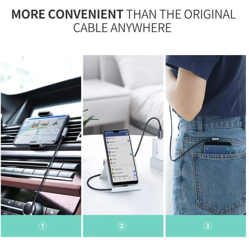 UGREEN USB-A to Angled USB-C Braided Cable, Fast Charge