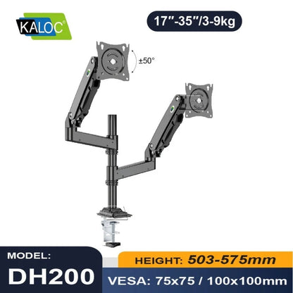 Kaloc DH200 Adjustable Dual Monitor Arm, Gas Spring Technology, Fits Screens 17 to 35 Inches