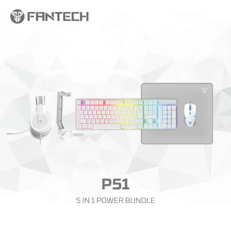 Fantech P51 Gaming Set 5in1: Keyboard + Mouse + Mousepad + Headset + Stand Headset, RGB Lighting, The Essential Gaming Bundle