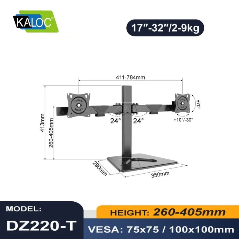 KALOC DW220J Adjustable Horizontal Dual Monitor Arm, for Screens 17 to 27 Inches