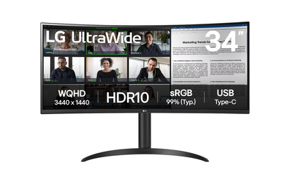 LG 34″ UltraWide WQHD HDR 10 100Hz Curved Monitor with USB Type-C