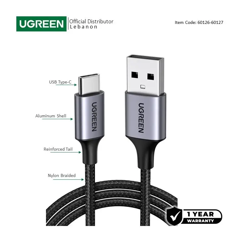 UGREEN USB-A to USB-C Braided Cable, Fast Charge
