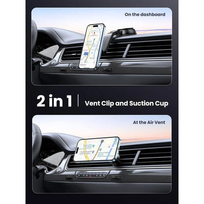 UGREEN 2-in-1 Magnetic Wireless Car Charger – 15W Fast Charging, Dashboard & Air Vent Mount