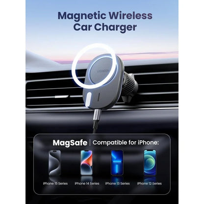 UGREEN 2-in-1 Magnetic Wireless Car Charger – 15W Fast Charging, Dashboard & Air Vent Mount