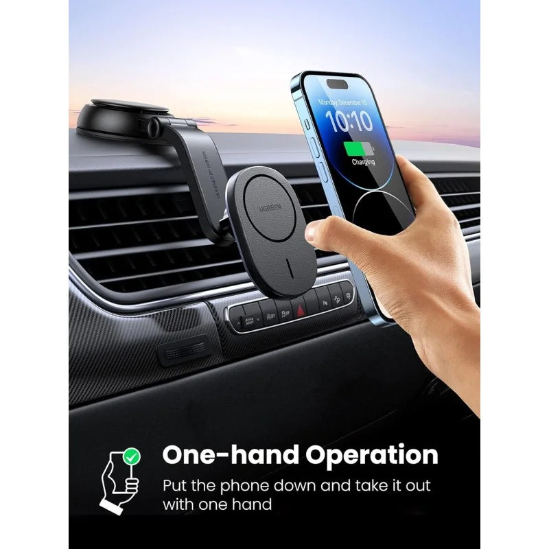UGREEN 2-in-1 Magnetic Wireless Car Charger – 15W Fast Charging, Dashboard & Air Vent Mount