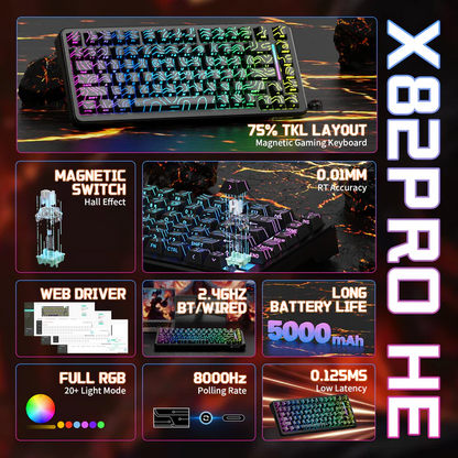 Attack Shark X82PRO HE Three-mode Magnetic Axis Gaming Keyboard Black Wireless