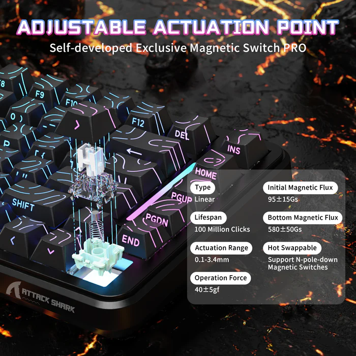 Attack Shark X82PRO HE Three-mode Magnetic Axis Gaming Keyboard Black Wireless