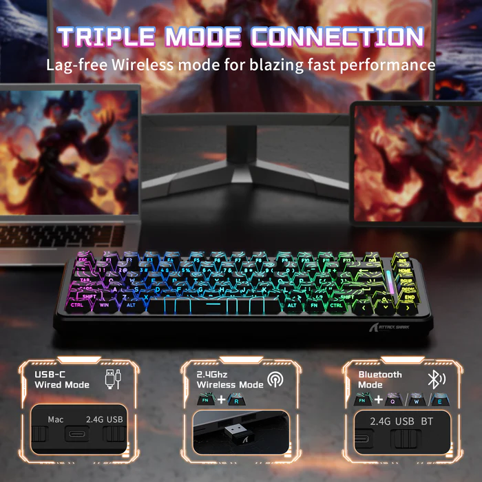 Attack Shark X82PRO HE Three-mode Magnetic Axis Gaming Keyboard Black Wireless