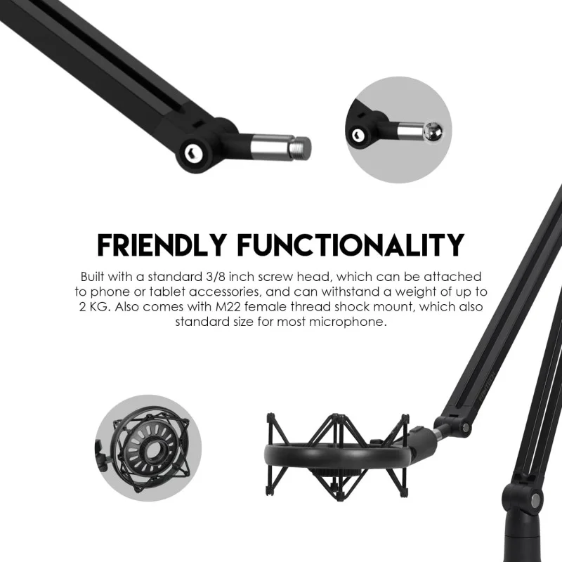 Fantech AC902s Studio Microphone Arm – 80cm Adjustable Stand with Desk Clamp