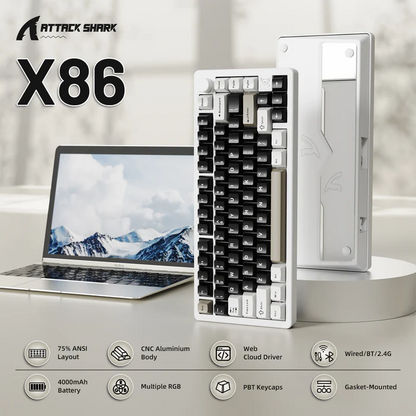 Attack Shark X86 Full Aluminum 80% Wireless Gasket Mechanical Keyboard Milk white