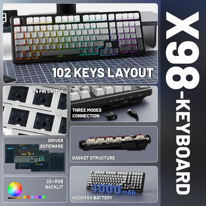 Attack Shark X98 Full-size Tri-mode Gasket-mounted Wireless Mechanical Keyboard Gradient Black