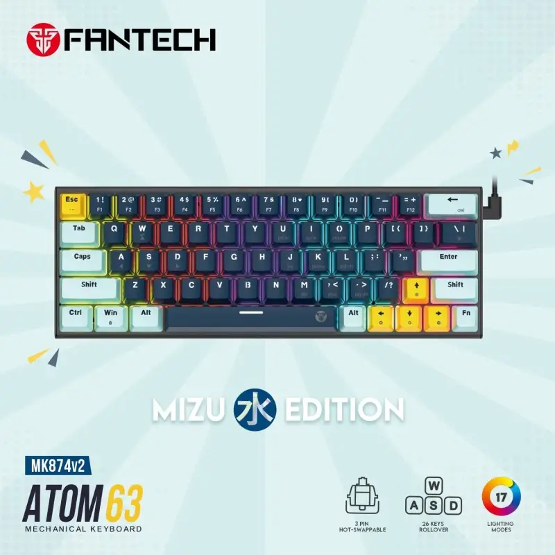 Fantech MIZU Edition MK874V2 - ATOM63, Pro Wired Mechanical Keyboard with RGB Lighting