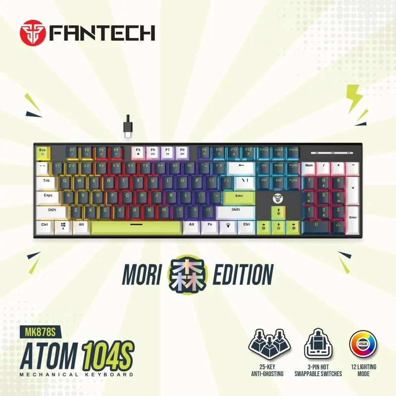 Fantech MORI Edition MK878S - ATOM104S, Pro Wired Mechanical Keyboard with RGB Lighting Blue