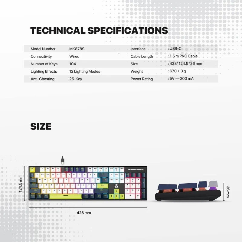 Fantech MORI Edition MK878S - ATOM104S, Pro Wired Mechanical Keyboard with RGB Lighting Blue