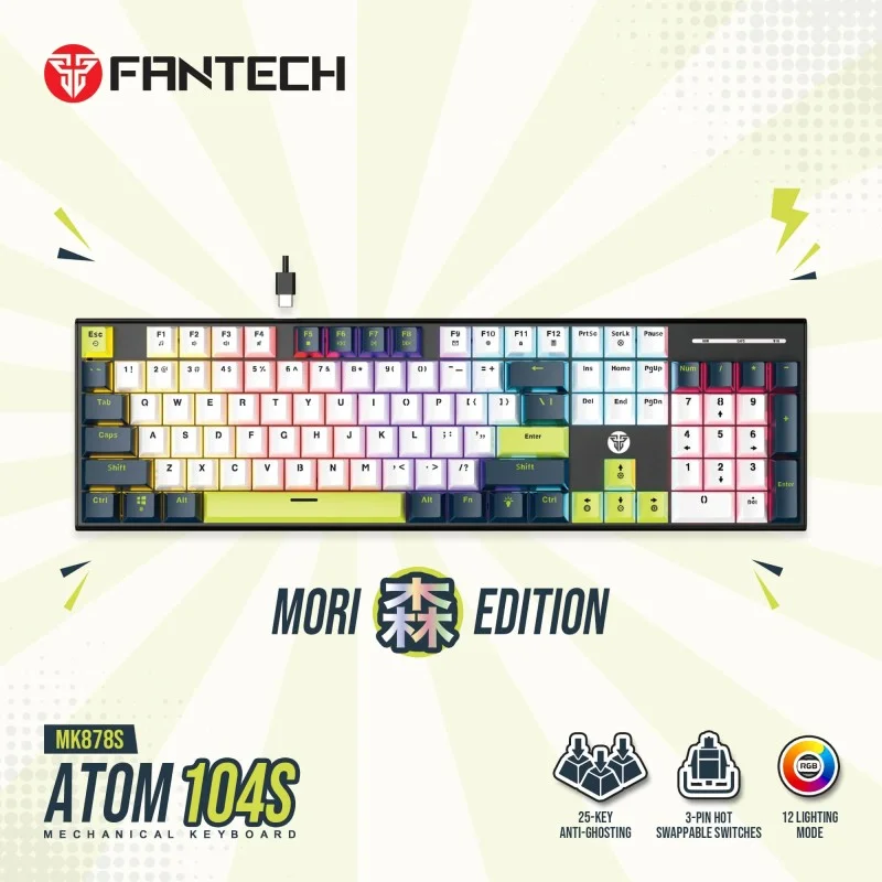 Fantech MORI Edition MK878S - ATOM104S, Pro Wired Mechanical Keyboard with RGB Lighting Blue