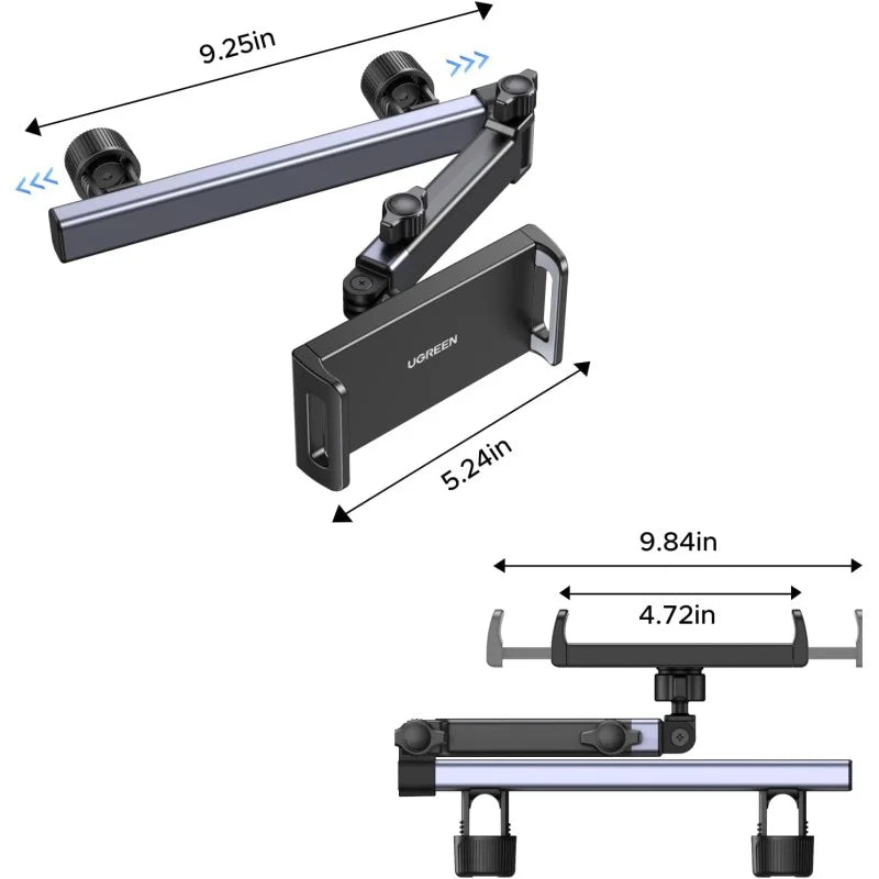 UGREEN Headrest Car Tablet Mount with Extendable Arm & 360° Rotation – Travel Essential for Kids