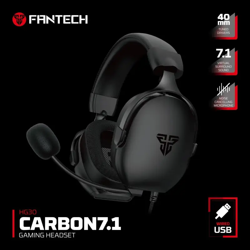 Fantech HG30 CARBON USB 7.1 Virtual surround sound Gaming Headset, Crystal-clear & Powerful Sound