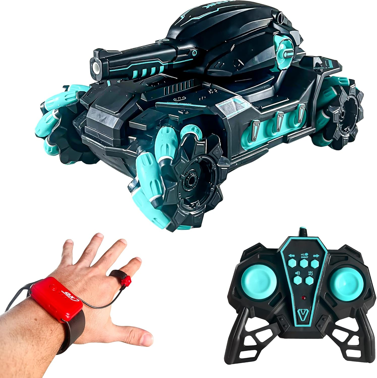Remote Control Tank Car for Boys and Girls with 360° Water Bomb Marbles Shooting Cannon, High Speed All-Terrain Off-Road 4WD, and Stunt Functions