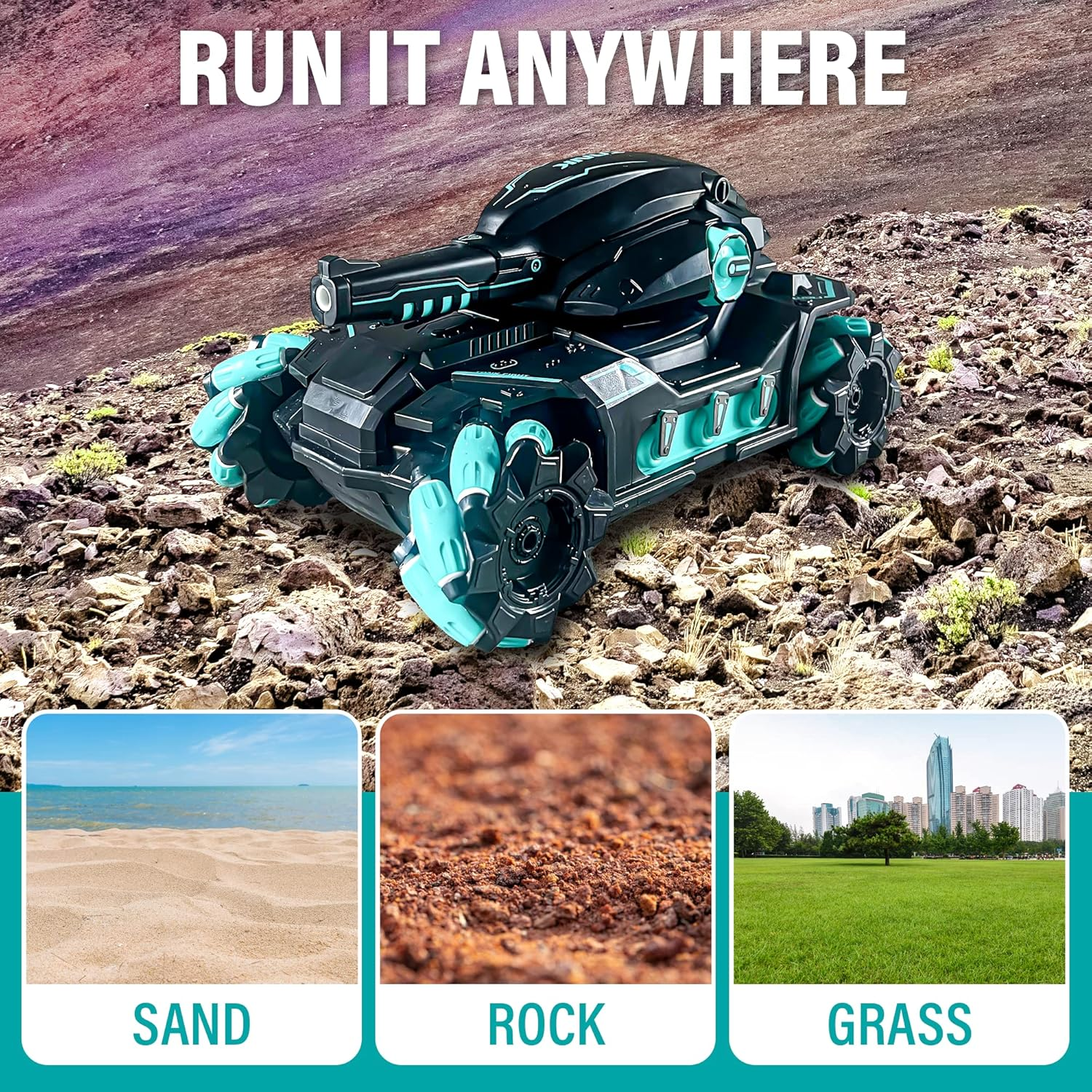 Remote Control Tank Car for Boys and Girls with 360° Water Bomb Marbles Shooting Cannon, High Speed All-Terrain Off-Road 4WD, and Stunt Functions