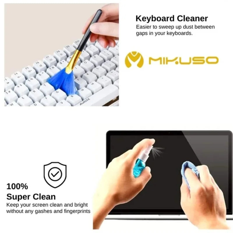 3-in-1 Multipurpose Laptop Cleaning Kit Microfiber, Brush Cleaner Set for Keyboard PC Screen Phone