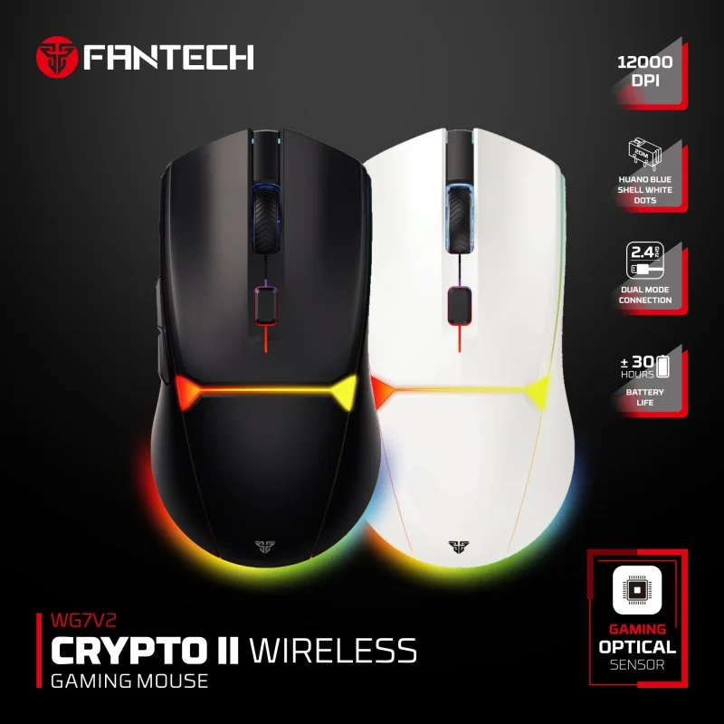 FANTECH WG7V2 CRYPTO II, 12000DPI Dual Mode Wired & Wireless Gaming Mouse with Built-in Battery