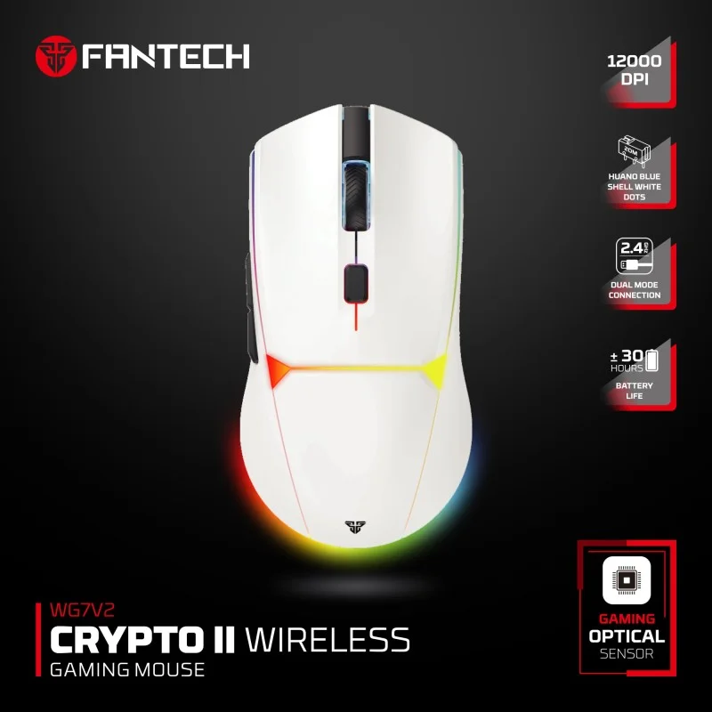 FANTECH WG7V2 CRYPTO II, 12000DPI Dual Mode Wired & Wireless Gaming Mouse with Built-in Battery