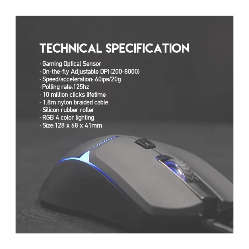Fantech VX7 CRYPTO, Advanced Sensor 8000DPI, RGB Lighting, Wired Gaming Mouse
