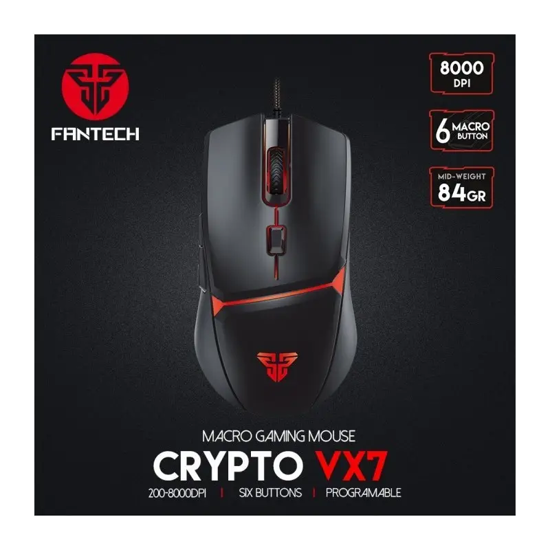 Fantech VX7 CRYPTO, Advanced Sensor 8000DPI, RGB Lighting, Wired Gaming Mouse