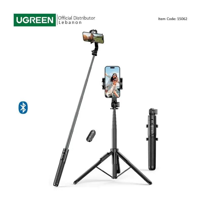 UGREEN Dual Function Selfie Stick & Tripod with Bluetooth Remote, Adjustable Height form 30.5cm to 157cm