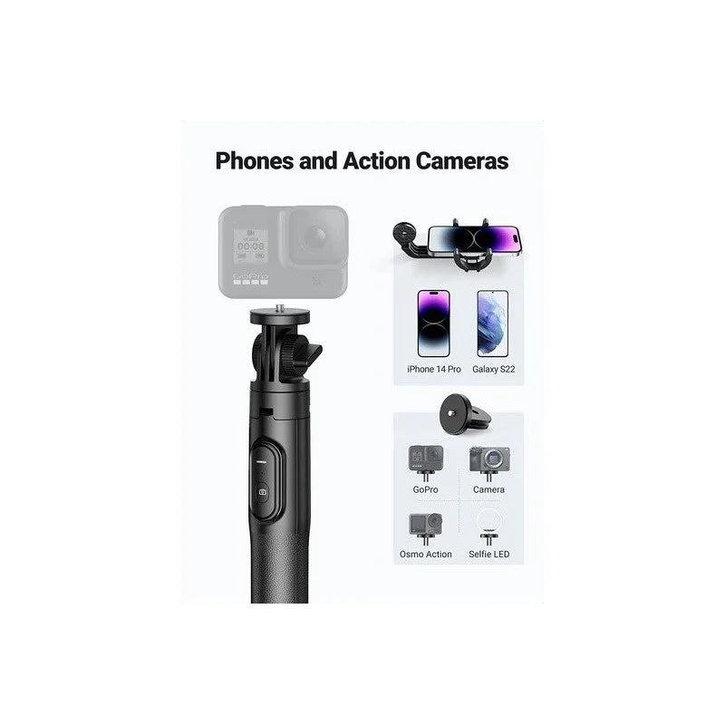 UGREEN Dual Function Selfie Stick & Tripod with Bluetooth Remote, Adjustable Height form 30.5cm to 157cm