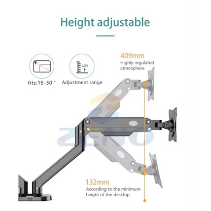 Kaloc DS200 H2 Adjustable Dual Arm, Gas Spring Technology, Fits Screens 17 to 30 Inches and Laptops up to 17.3inch