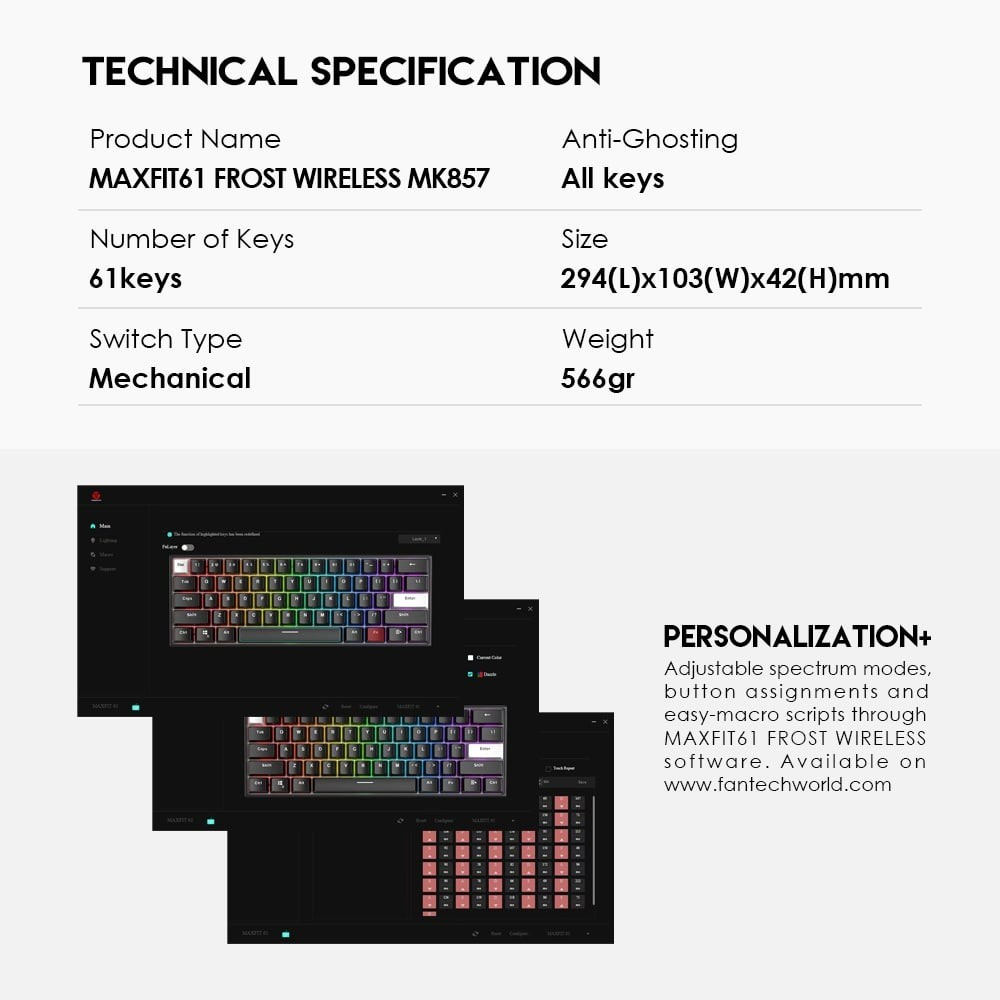 Fantech MK857 MAXFIT61 RGB Bluetooth, Wireless & Wired Mechanical Gaming Keyboard