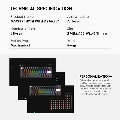 Fantech MK857 MAXFIT61 RGB Bluetooth, Wireless & Wired Mechanical Gaming Keyboard